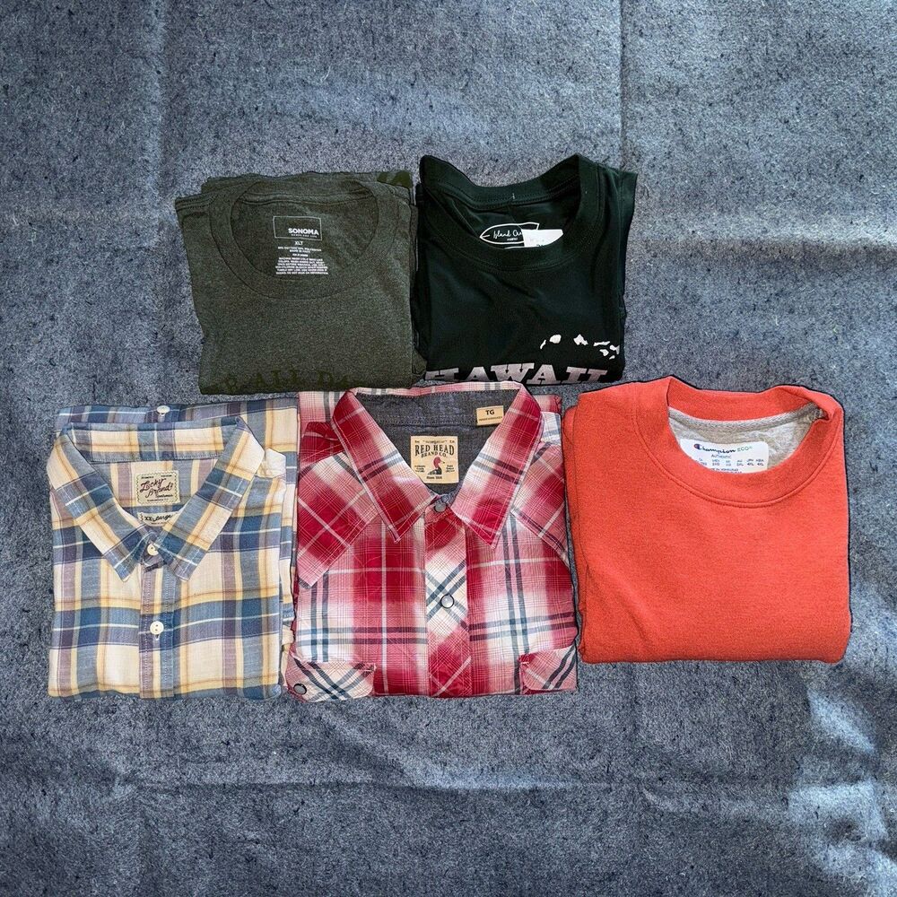 Champion Lucky Brand RedHead Mens Shirt Lot 2XL XL 5 Pc Flannel Sweatshirt